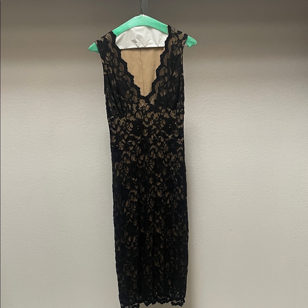 Bisou Bisou Black and Tan Lace Dress
